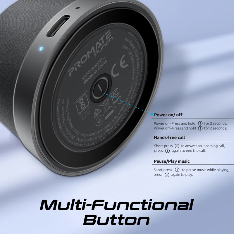 Promate High-Fidelity Mini Bluetooth Speaker with MagSafe Compatible Base - Black | PUNCH.BLACK