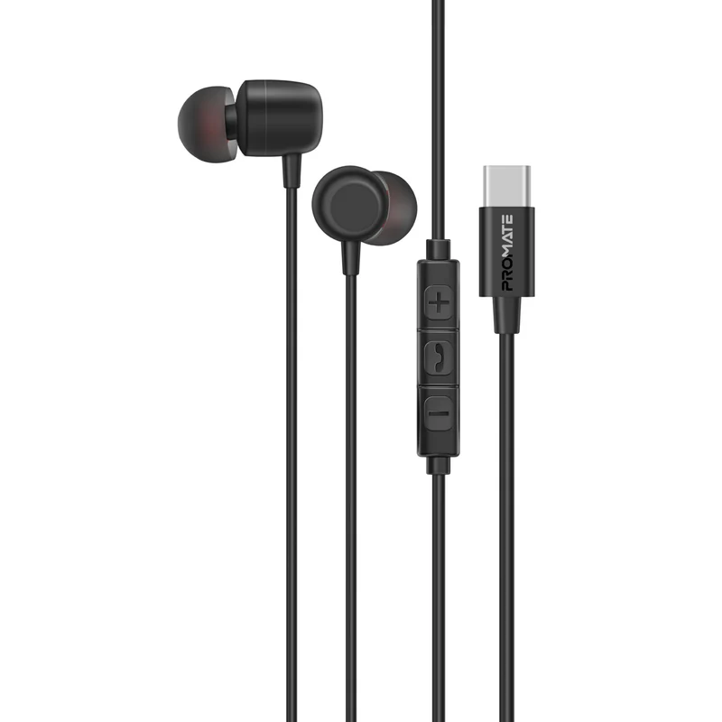 Promate Ergonomic In-Ear USB-C Wired ENC Stereo Earphones - Black | Silken-ENC.BLACK