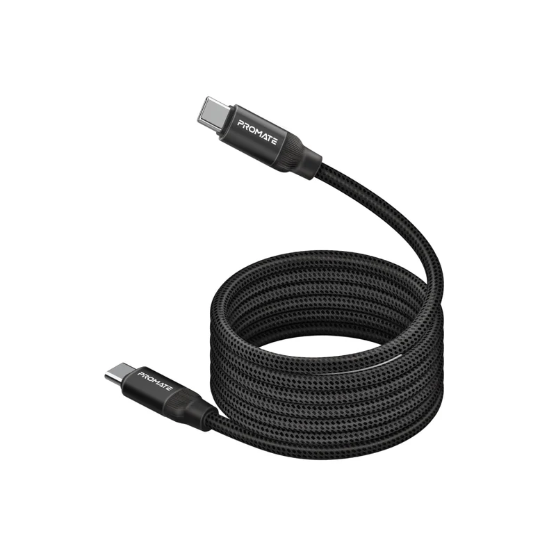 Promate 60W Power Delivery Self-Organizing Magnetic USB-C Cable - Black | SPRINGY.BLACK