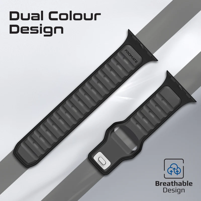 Promate Durable Two-Toned Silicone Sporty Watch Band - Black | SILIBAND-DC.BLACK