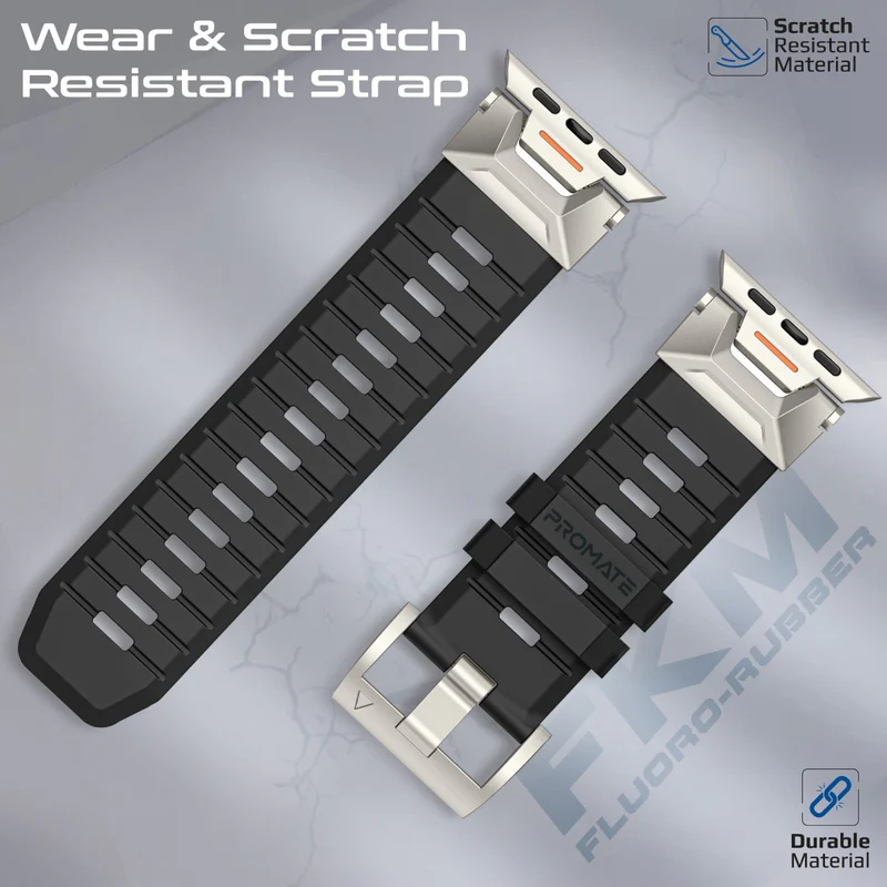 Promate Premium Sports FKM Fluoro-Rubber Watch Band - Black | SilicaBand-Pro.BLACK