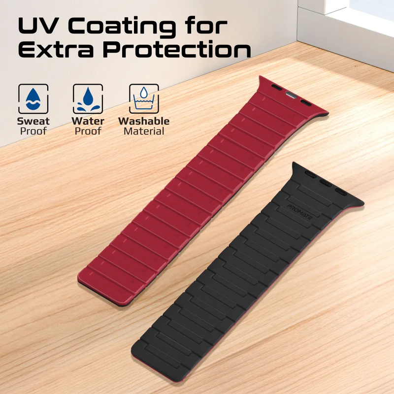 Promate Premium Magnetic Silicone Watch Band - Black | MagBand-MS.BLACK