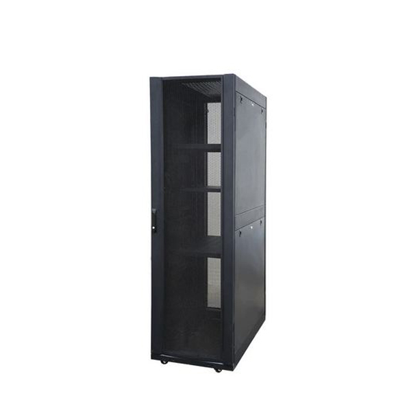 Eussonet 42U Server Rack Cabinet - W800 × D1000 mm - Glass Door & Perforated Panels - Black | EJS6042GP