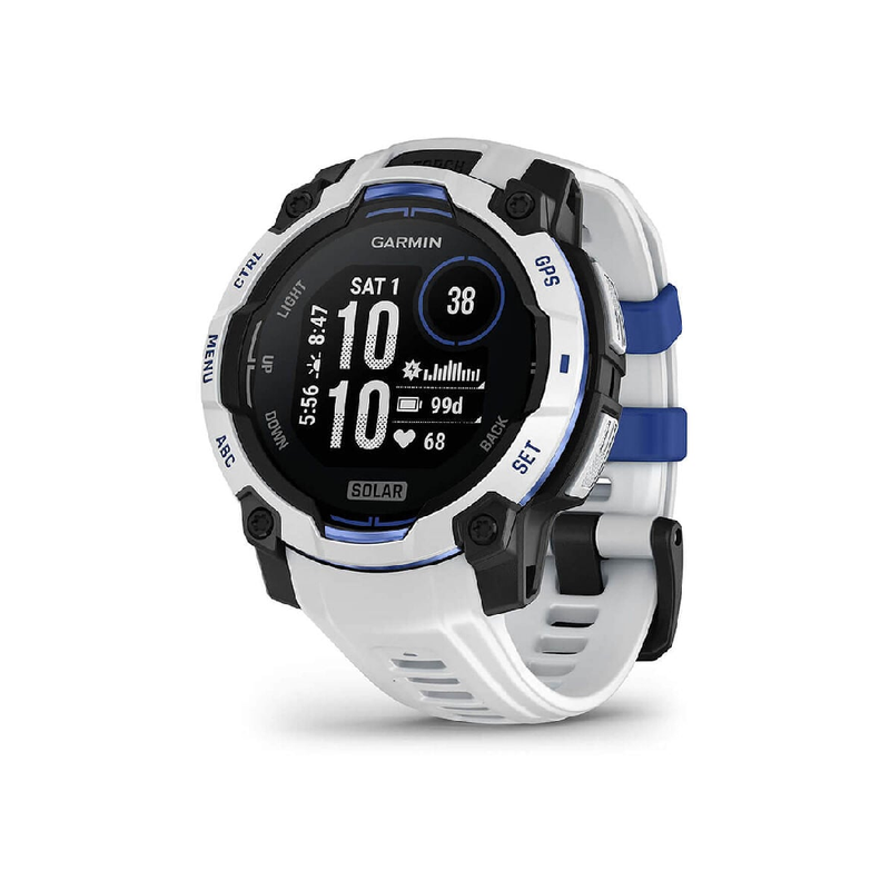 Garmin Instinct 3 45mm Solar Smartwatch - Whitestone with Whitestone/Bolt Blue Band | 010-02934-03