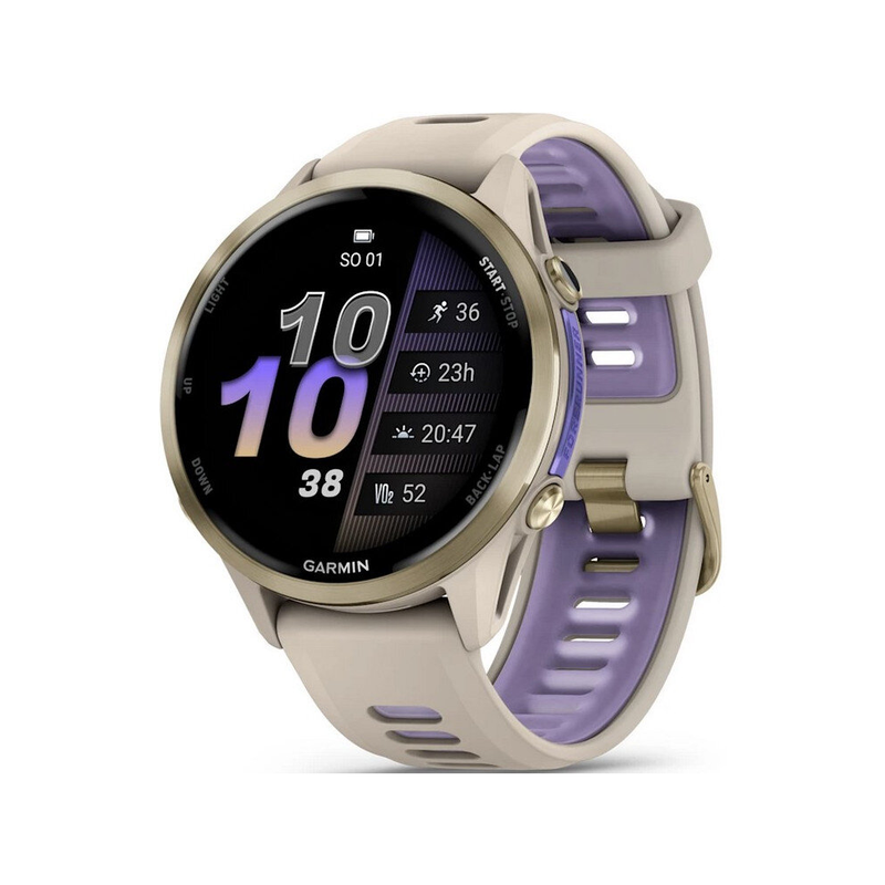 Garmin Forerunner 970 Smart Watch- Soft Gold Titanium with French Grey Case and French Grey/Translucent Indigo Band | 010-02969-12