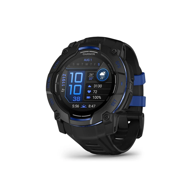 Garmin Instinct 3 Smart Watch – 50 mm, AMOLED - Black with Black/Bolt Blue Band | 010-03020-03