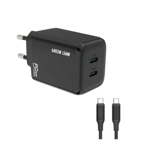 Green Lion 40W Dual PD Wall Charger With USB-C To USB-C Cable 1M EU | GNPD40ECCWCBK
