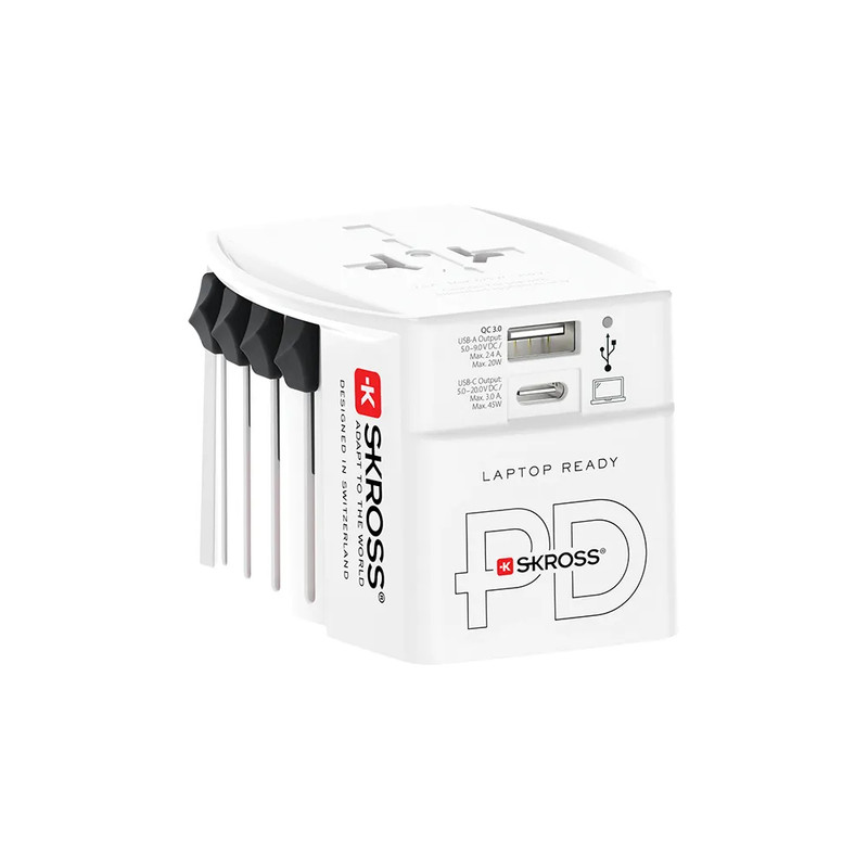 SKROSS MUV USB AC45PD World Travel Adapter with USB-C Cable – Fast Charging Power Adapter | 1.302975
