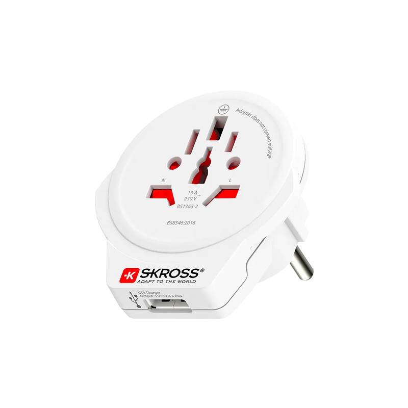 SKROSS Pro World Travel Adapter for All 2-Pin & 3-Pin Plugs with USB | 1.302535