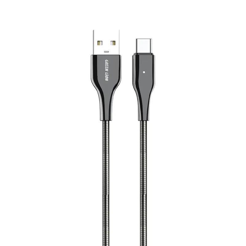 Green Lion USB-A to USB-C Metal Spring Hose Cable — Zinc Alloy Tangle-Free Charging Cable | Silver | GNMTSA2CSL