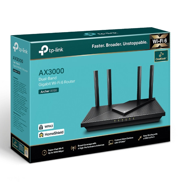 TP-Link AX3000 Dual Band Gigabit Wi-Fi 6 Router | Archer AX55