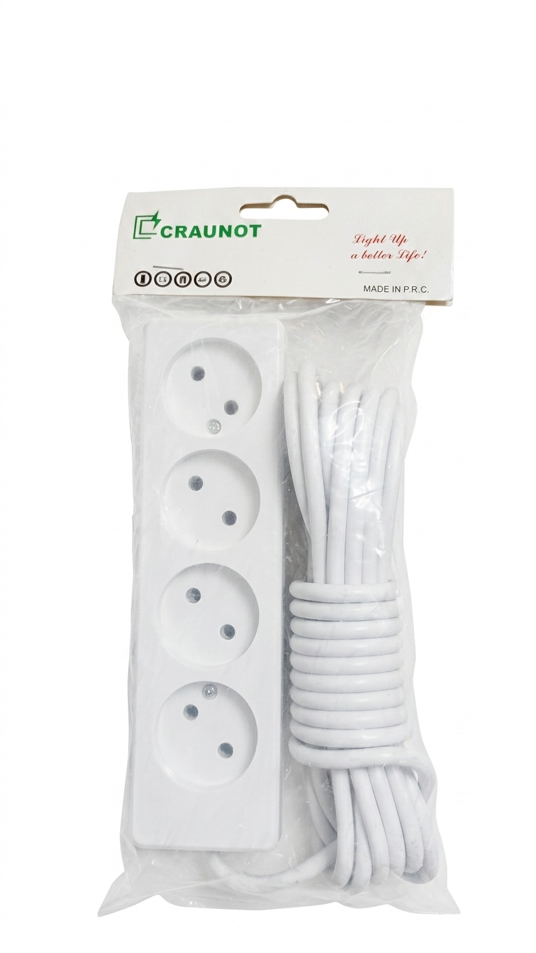 Craunot Power Extension 4 Ports White with Cable 5M