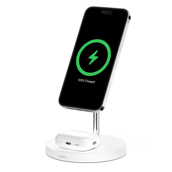 Belkin Boost Charge PRO 2-in-1 15W Wireless Charger Stand With MagSafe White | WIZ010VFWH