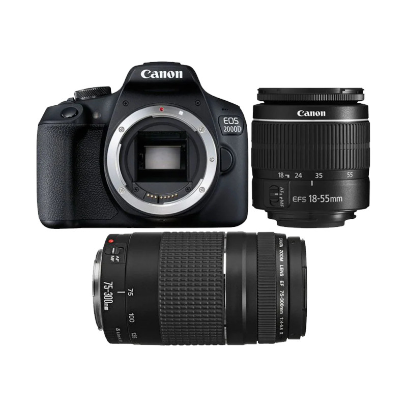 Canon EOS 2000D DSLR Camera Double Lens Kit (EF-S 18-55mm + EF 75-300mm)