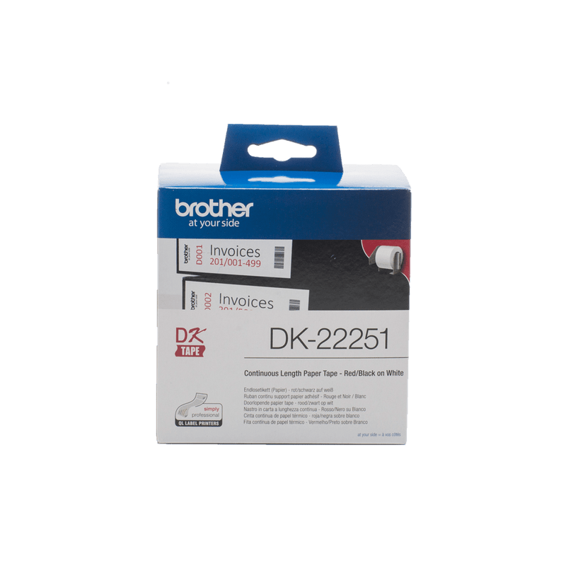 Brother Continuous Paper Label Roll – Black and Red on White, 62mm | DK-22251