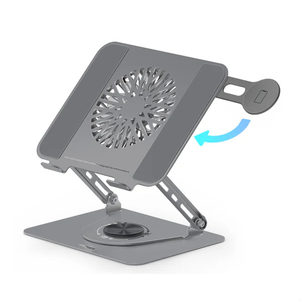 Promate Multi-Level Laptop Cooling Stand w/ Magnetic Fan & Phone Mount | DeskMate-8