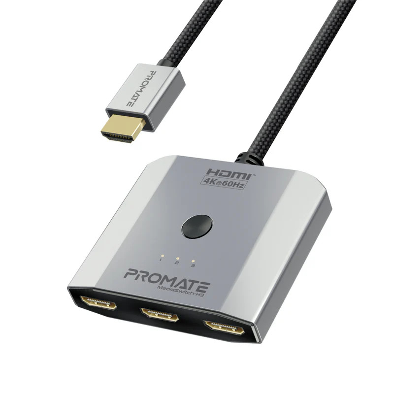 Promate 4K High Resolution 3-in-1 HDMI Switch | MediaSwitch-H3