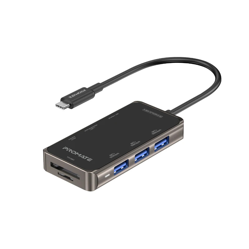 Promate 8-in-1 Ultra-Compact USB-C Hub with 100W Power Delivery | PrimeHub-Mini