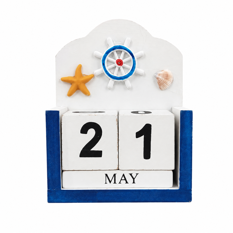 Nautical Wooden Calendar Block with Date & Sea Decorations | C-472-WH-BL