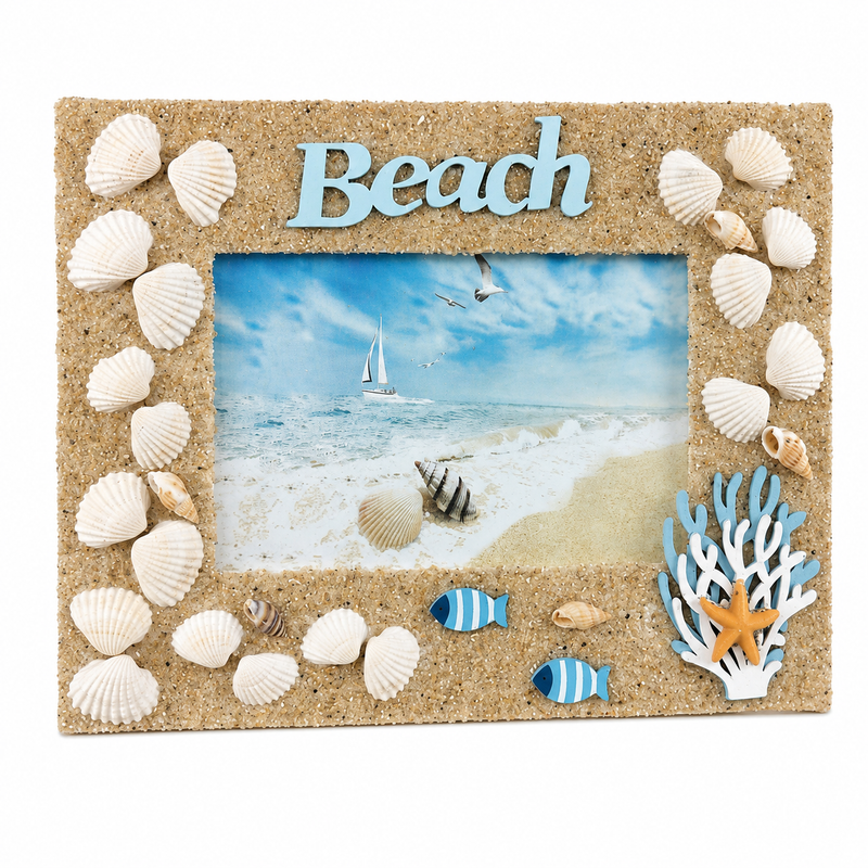 Beach Seashell Decorative Photo Frame with Coral and Fish Design | C-470