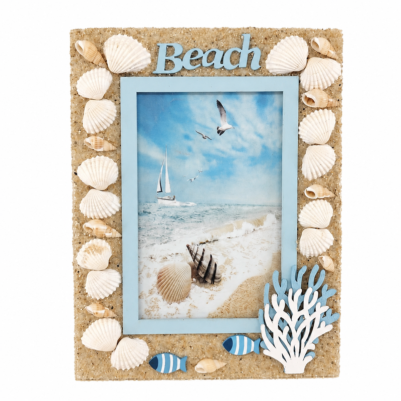 Beach Seashell Decorative Photo Frame with Blue Border | C-469