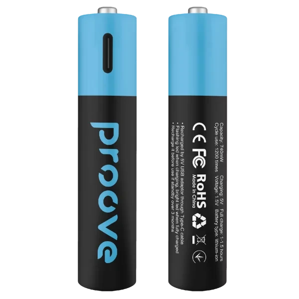 Proove Rechargeable AAA Batteries 2pcs Type-C 740mWh - Black | RBCE75010008