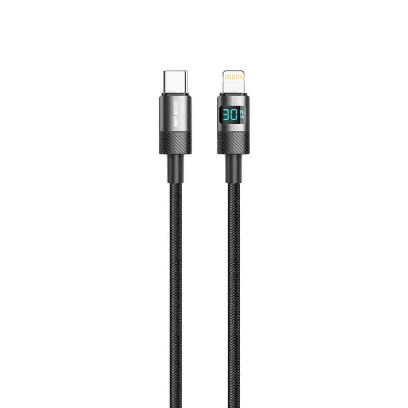 Green Lion LED Display Braided USB-C to Lightning Cable - Black | GNLEDB1MC2LBK