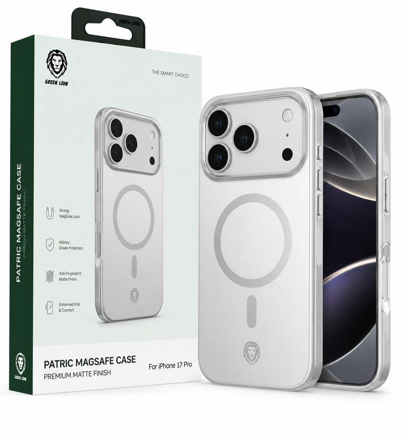 Green Lion Patric MagSafe Premium Matte Finish Case for iPhone 17 Pro -Silver | GNPTCMG17PSL