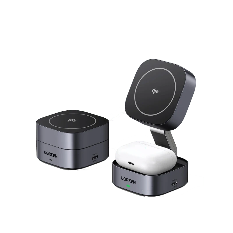 UGREEN 2-in-1 Qi2 Magnetic Foldable Wireless Charger 15W - Grey | Qi2