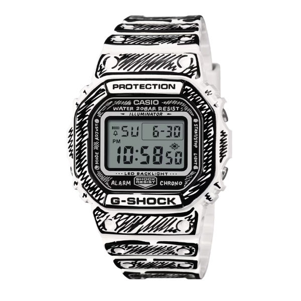 Casio G-SHOCK Joshua Vides Collaboration Men Watch - Black / White | DW-5600JV-7DR