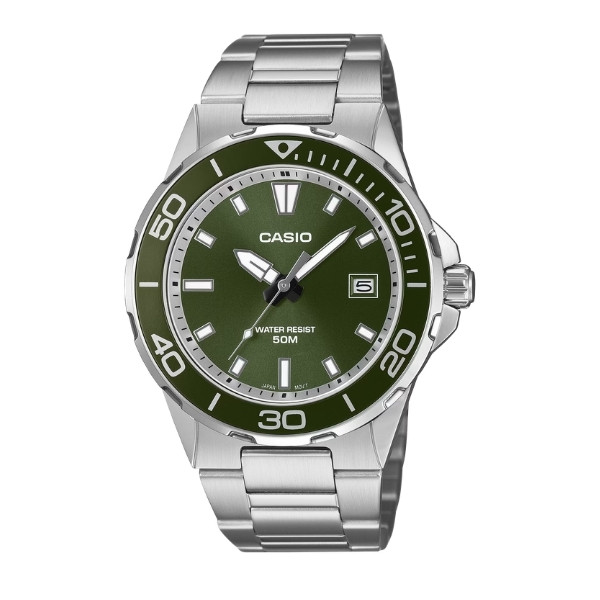 Casio Men 3-Hand Watch - Silver / Green | MTD-145D-3AVDF