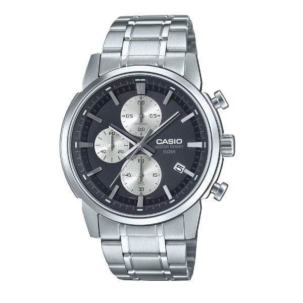 Casio Men 3-Hand Chronograph Watch - Black / Silver | MTP-E510D-1A2VDF