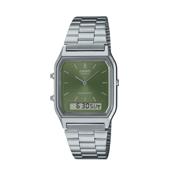Casio Unisex Vintage Analog-Digital Watch - Green / Silver | AQ-230A-3AMQYDF
