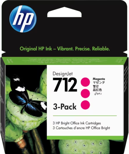 HP 712 Magenta DesignJet Ink Cartridge 3-Pack | 3ED78A