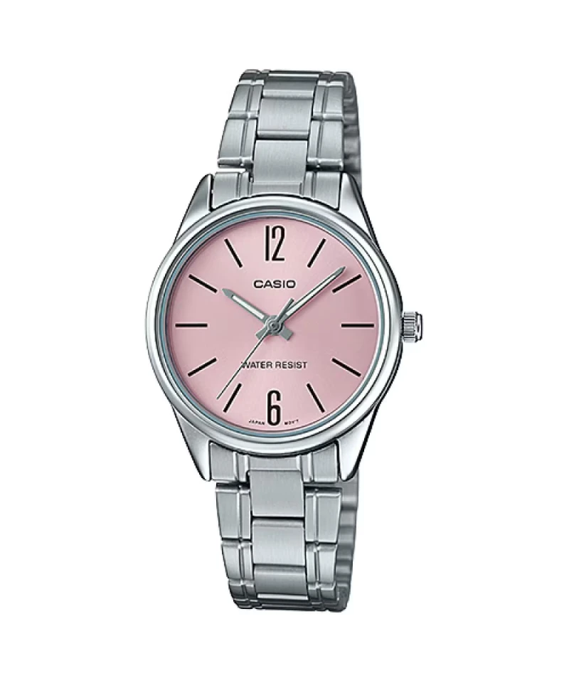 Casio LTP-V005D-4BUDF Analog Watch - Pink Dial - Stainless Steel Bracelet | LTP-V005D-4BUDF