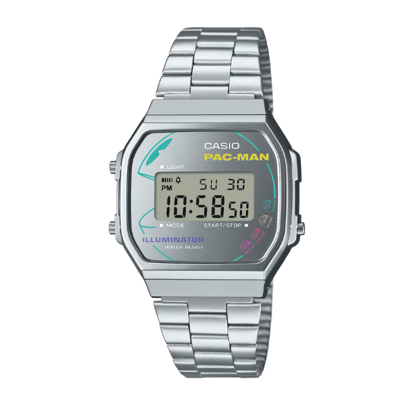 Casio PAC-MAN Vintage Digital Unisex Watch - Silver / Multicolor | A168WEPC-7ADR