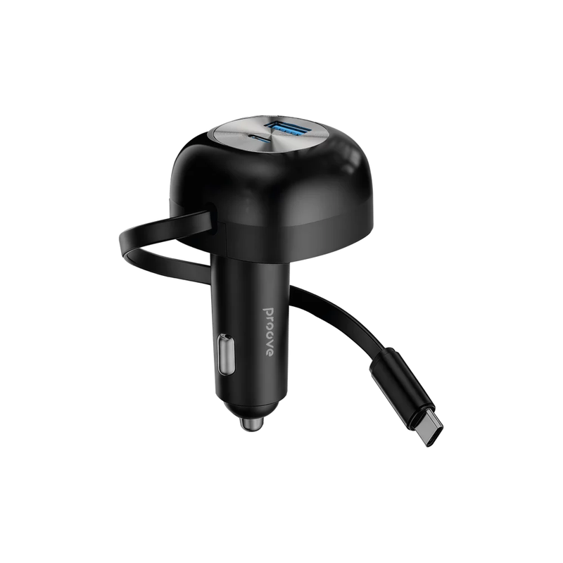 Proove Pulsar 65W Type-C + USB Car Charger with Retractable Type-C Cable - Black | CCPR65110001