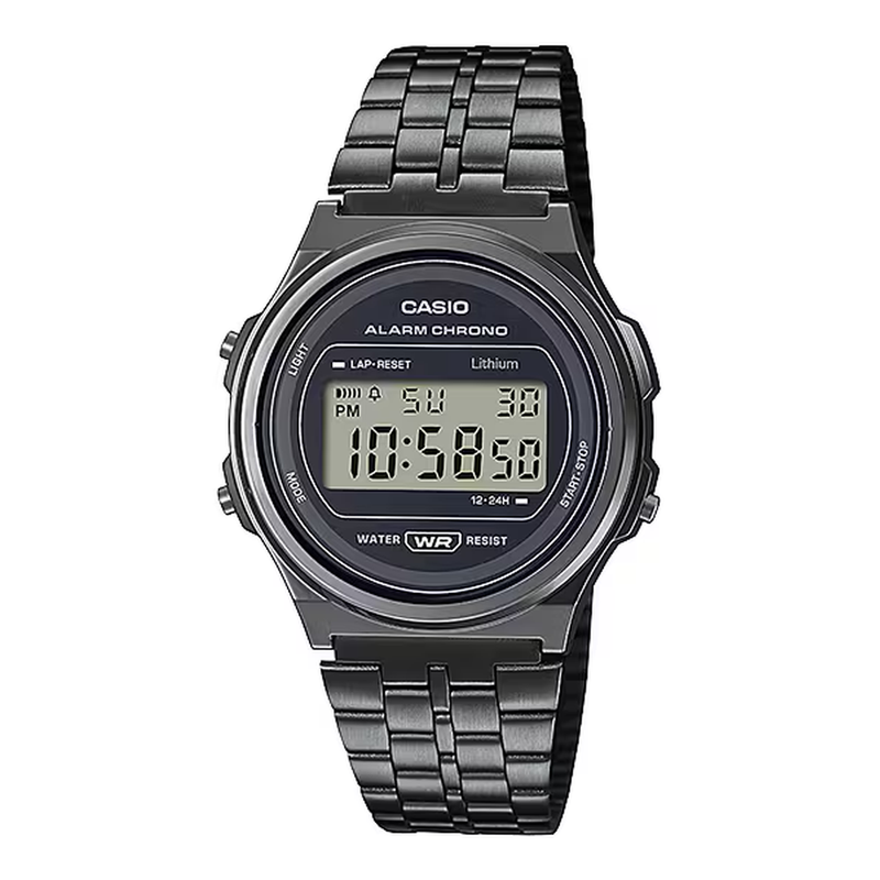 Casio Vintage Digital Unisex Watch Gunmetal Gray Case, Gunmetal Dial & Gunmetal Stainless Steel Band | A171WEGG-1ADF