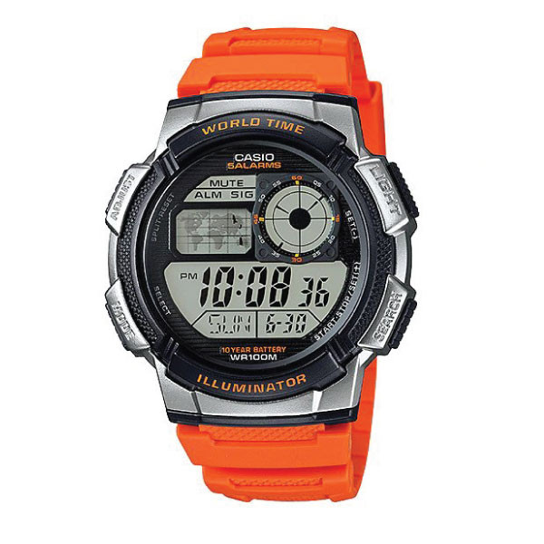 Casio Digital Men Watch Red Case, Black Dial , Orange Resin Band | AE-1000W-4BVDF