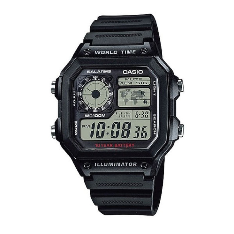 Casio Digital Men Watch Black Case, Black Dial , Black Resin Band | AE-1200WH-1AVDF