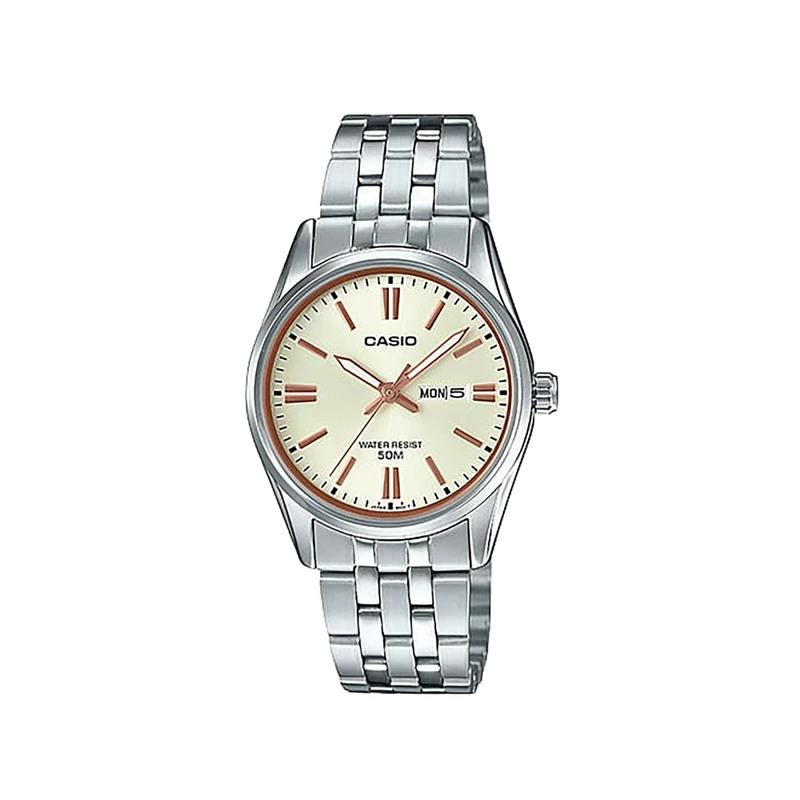 Casio Analog Watch Silver Stainless Steel Beige Dial | LTP-1335D-9AVDF