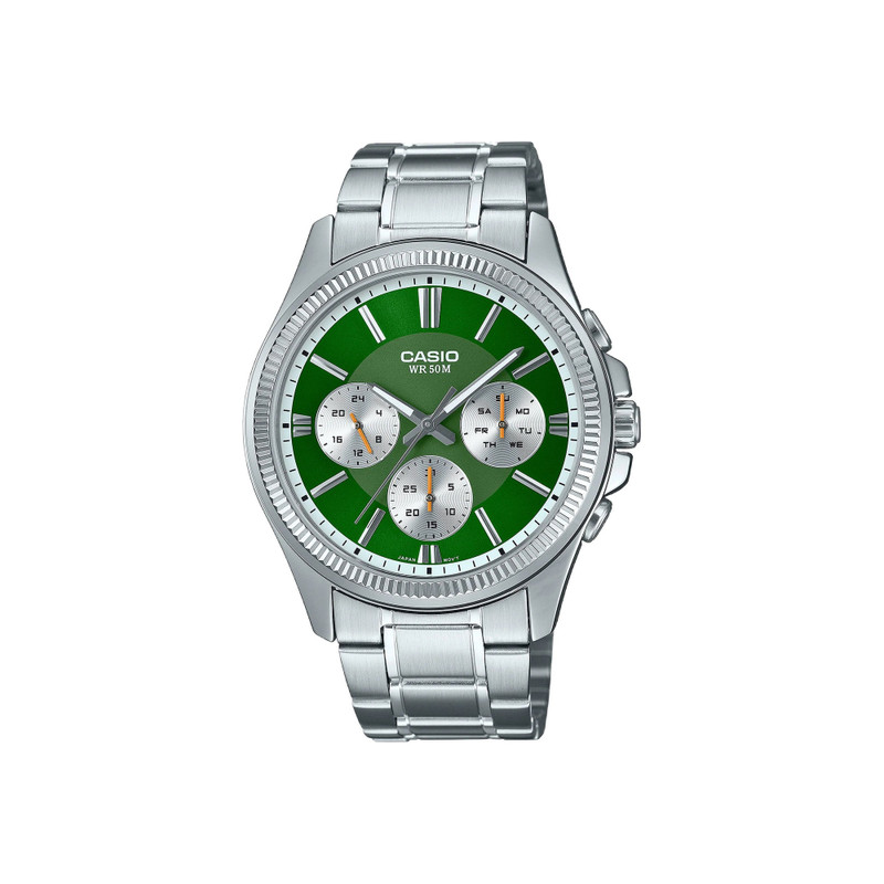 Casio Analog Watch Silver Green Dial | MTP-1375D-3AVDF