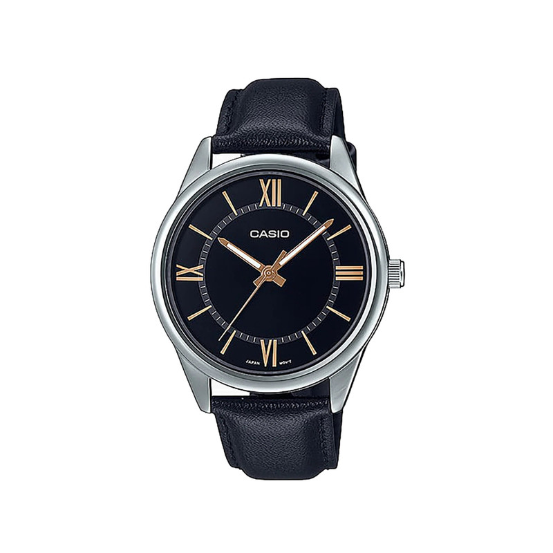 Casio Analog Watch Black Leather Silver Case | MTP-V005L-1B5UDF