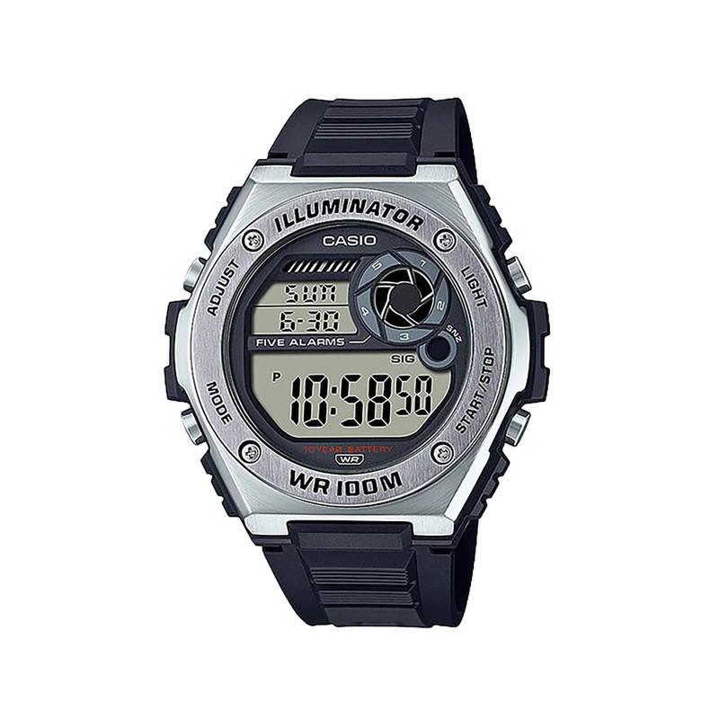 Casio Digital Watch Silver Resin Black Band | MWD-100H-1AVDF