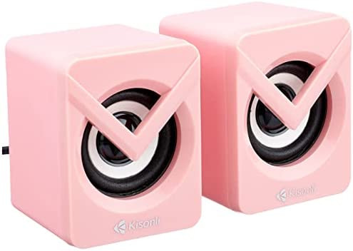 Kisonli L-1040 Wired USB Computer System Speaker, Pink | L-1040