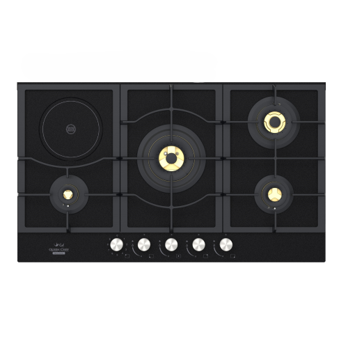 Queen Chef Built-in Gas Hob 4 Burners &amp; 1 Electric Burner - Matt Black | QCHB90-4G1EGBM (B)