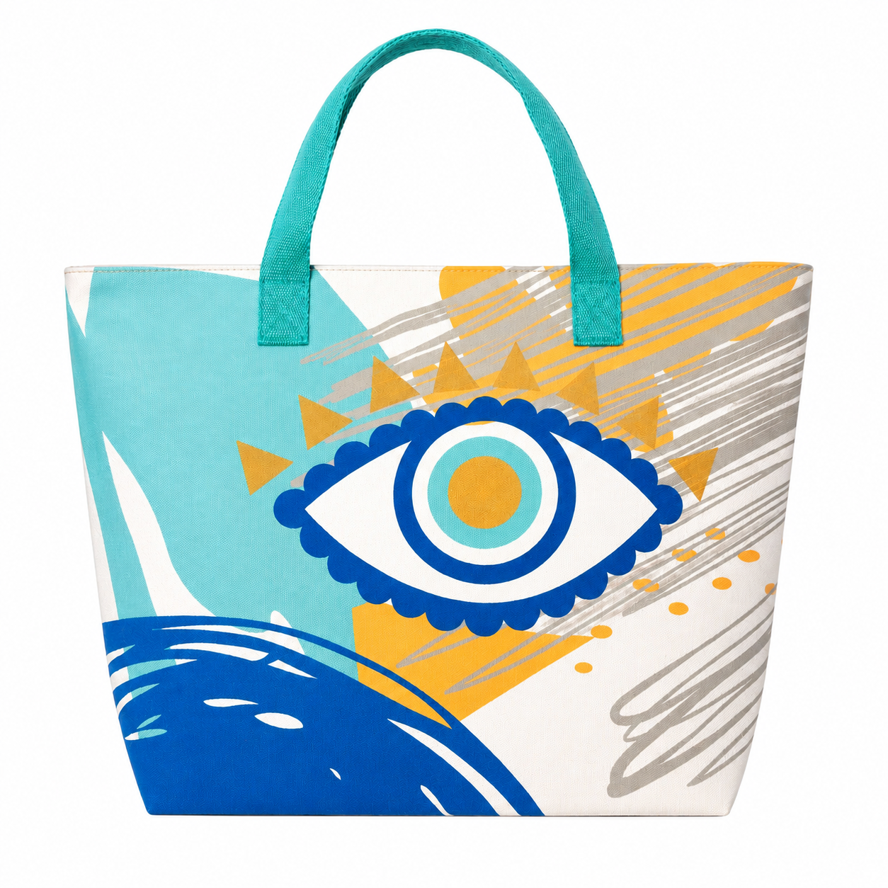 Beach Tote Bag Evil Eye Printed - Blue &amp; Orange | C2855-BL