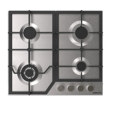 SUPER CHEF Hob 60 Cm 4 Gas Burners Cast Iron Inox | DH-60 4G INX ...