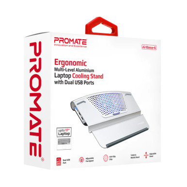 Promate Ergonomic Multi-Level Aluminium Laptop Cooling Stand with Dual ...