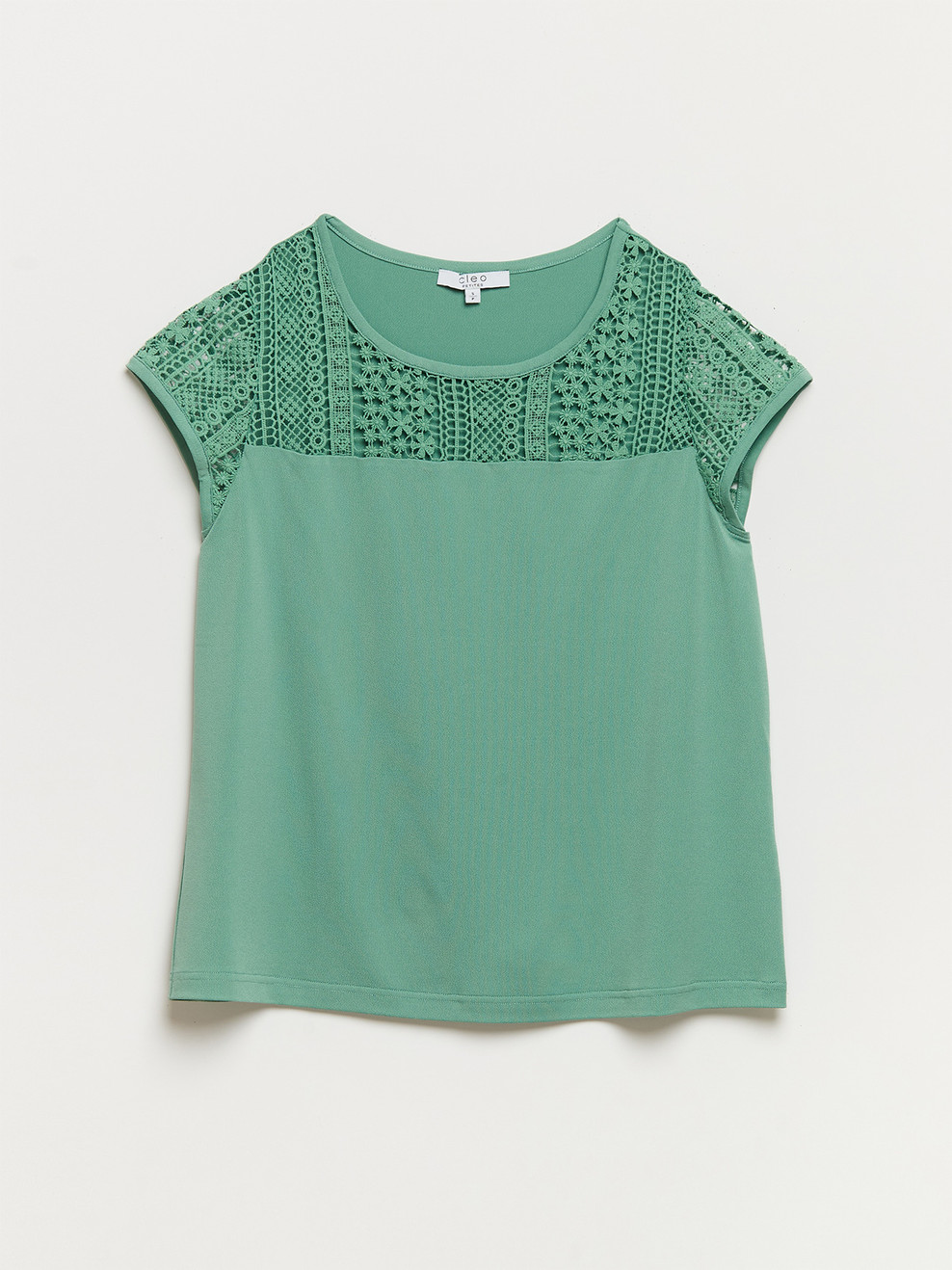 Petite Relaxed Fit Sage Short Sleeve Lace Top